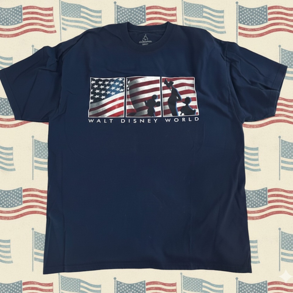 Walt Disney World Mickey Donald Goofy USA Flag‎ Patriotic Vintage Tshirt Tee